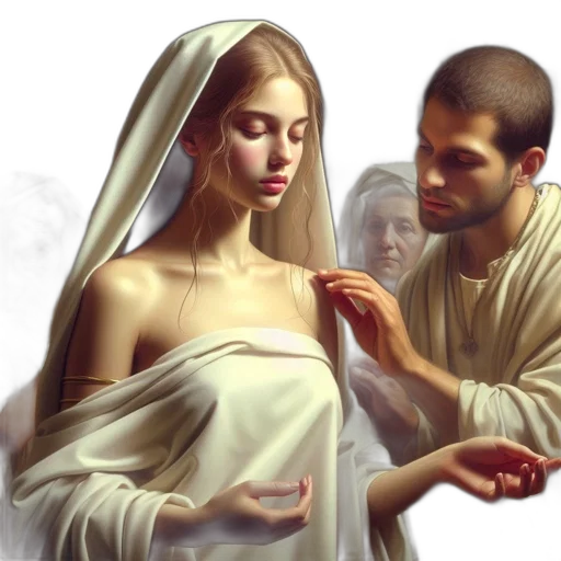 photorealistic, oil painting, concept art, fantasy art, young, woman, touched, man transparent PNG cut-out