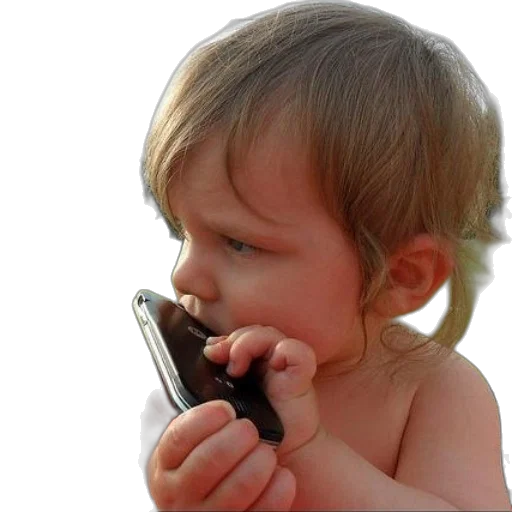 weapon, young, child, holds, flip, phone, their, ear transparent PNG cut-out