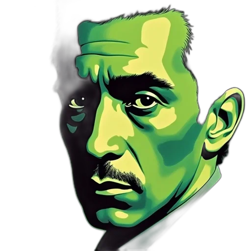 face, comic book art, photorealistic, cartoon, concept art, green, cover, album transparent PNG cut-out