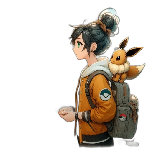 jacket, staff, weapon, animal, concept art, fantasy art, pixel art, watercolor transparent PNG cut-out