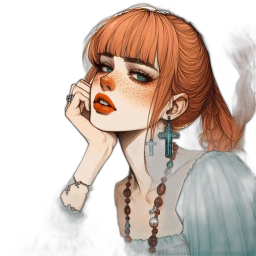 jewelry, dress, face, fantasy art, concept art, photorealistic, watercolor, earth tones transparent PNG cut-out
