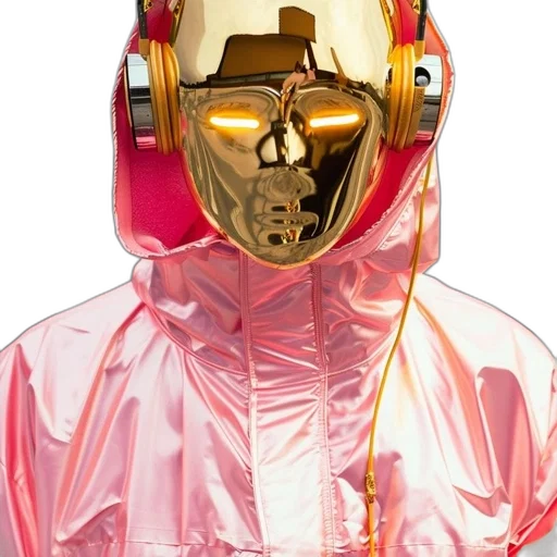 robot, mask, jacket, face, concept art, cyberpunk, vaporwave, 3d render transparent PNG cut-out