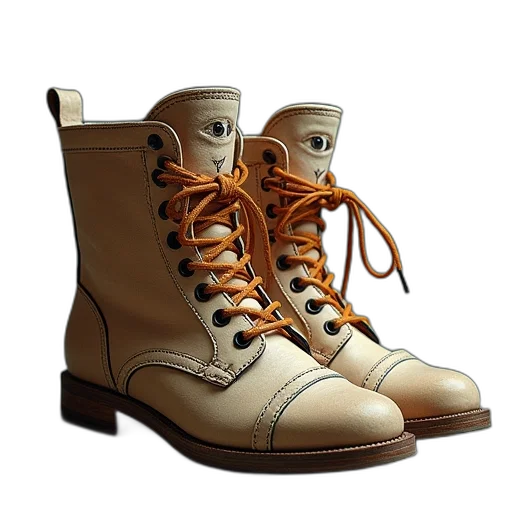 shoes, 3d render, photorealistic, earth tones, eyes, words, useful, friction transparent PNG cut-out