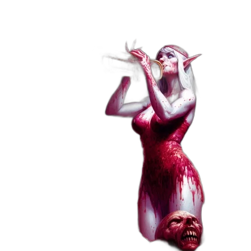 creature, dress, concept art, fantasy art, 3d render, pixel art, red, inside transparent PNG cut-out