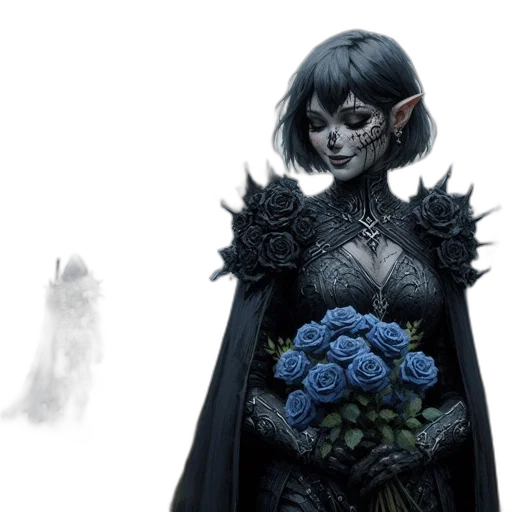 dress, concept art, fantasy art, comic book art, watercolor, dark, blue, monochrome transparent PNG cut-out