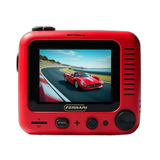 car, red, retro-style, digital, video, player, black, screen transparent PNG cut-out