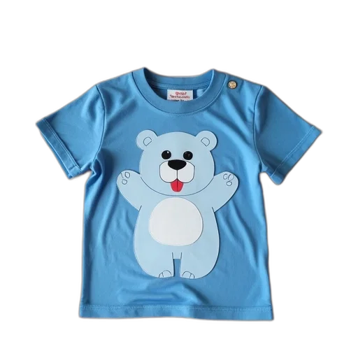 blue, pastel, children, shirt, cartoon, bear, design, laid transparent PNG cut-out