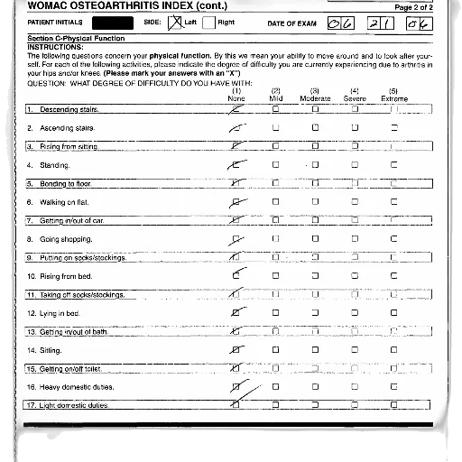 womac, osteoarthritis, index, form, shown, various, questions, about transparent PNG cut-out