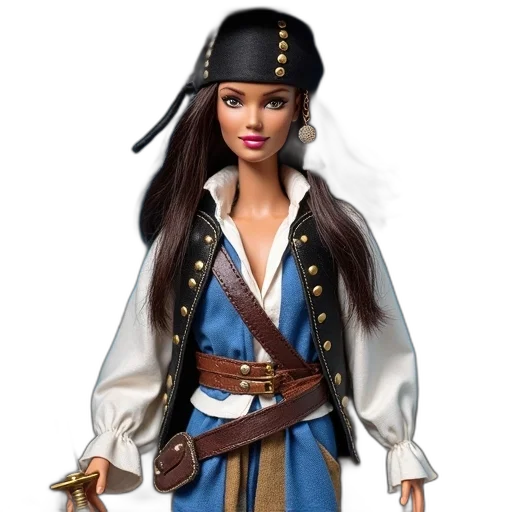 concept art, fantasy art, 3d render, barbie, doll, dressed, captain, jack transparent PNG cut-out