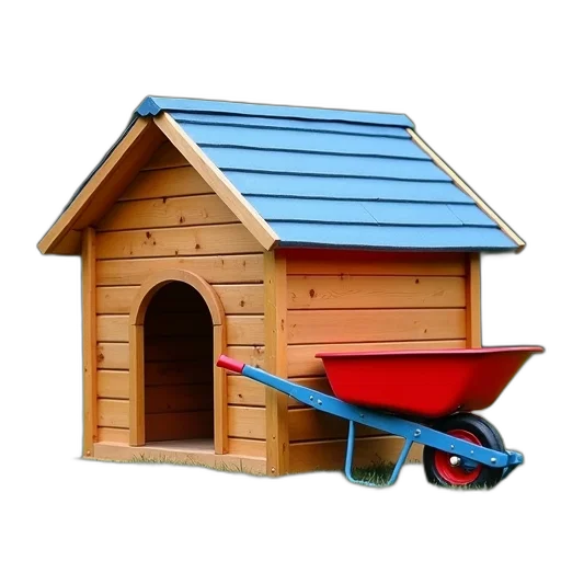 furniture, building, 3d render, photorealistic, concept art, wooden, doghouse, blue transparent PNG cut-out