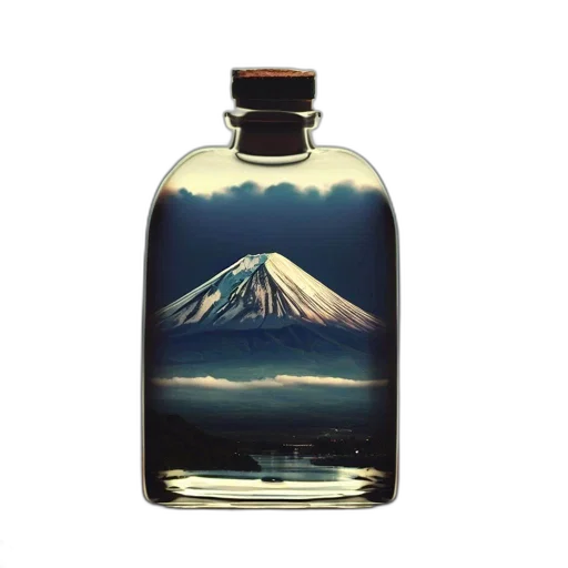 bottle, dress, photorealistic, vaporwave, oil painting, containing, illustration, fuji transparent PNG cut-out