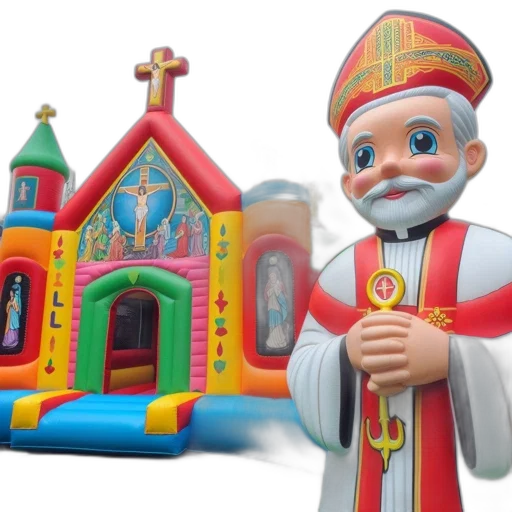 3d render, inflatable, castle, vibrant, colors, red, green, blue transparent PNG cut-out
