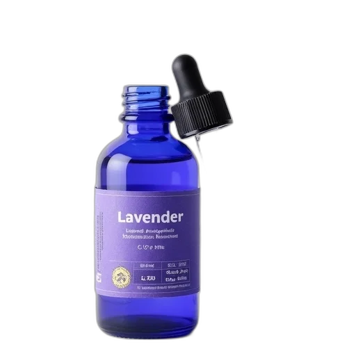 bottle, lavender, essential, oil, dropper, cap, placed, next transparent PNG cut-out