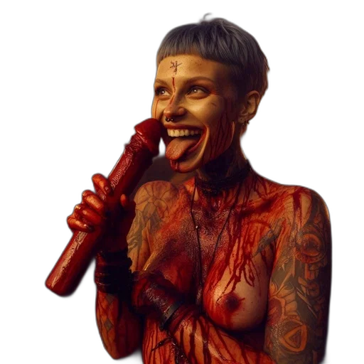 concept art, photorealistic, heavily, tattooed, woman, short, platinum, blonde transparent PNG cut-out