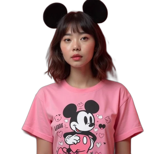 face, monochrome, pastel, woman, pink, mickey, mouse, graphic transparent PNG cut-out