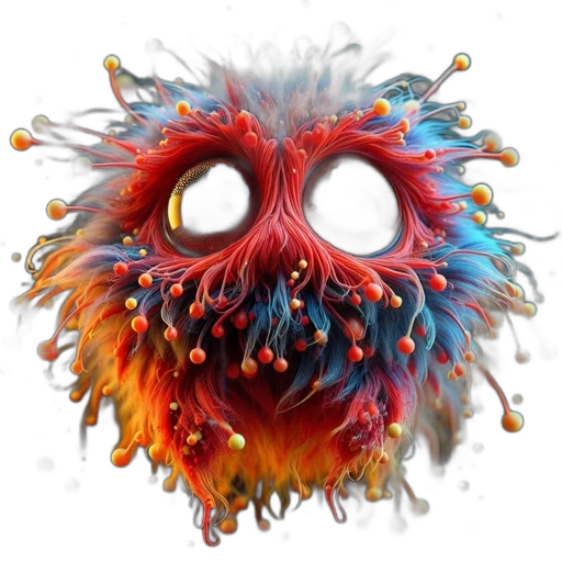 mask, creature, face, hair, concept art, 3d render, fantasy art, fluffy transparent PNG cut-out