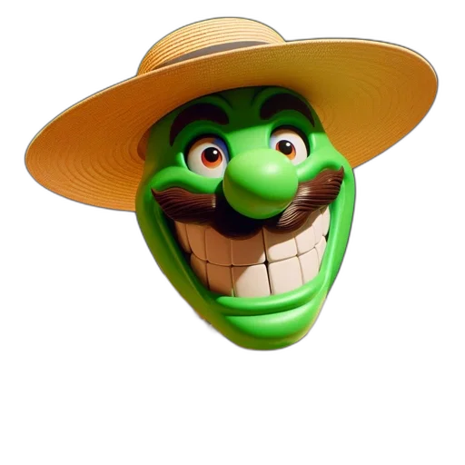hat, mask, face, staff, 3d render, concept art, photorealistic, cartoon transparent PNG cut-out