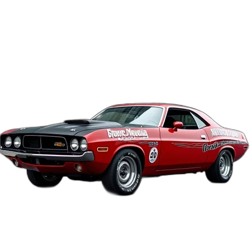 car, photorealistic, 3d render, concept art, vintage, red, black, muscle transparent PNG cut-out