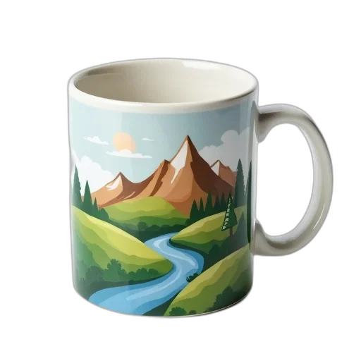 photorealistic, oil painting, fantasy art, 3d render, forest, white, ceramic, mug transparent PNG cut-out