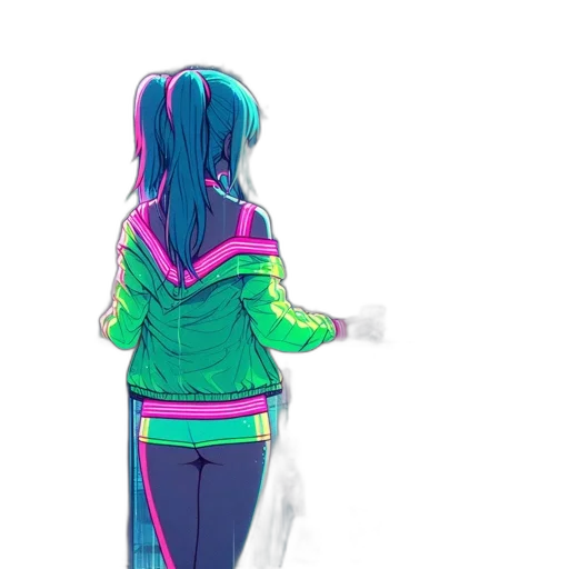 jacket, dress, robot, staff, concept art, vaporwave, pixel art, anime transparent PNG cut-out