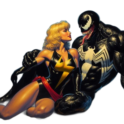 comic book art, concept art, outer space, neon lights, blonde, woman, black, outfit transparent PNG cut-out