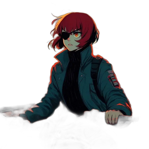 jacket, creature, staff, robot, pixel art, concept art, anime, cyberpunk transparent PNG cut-out