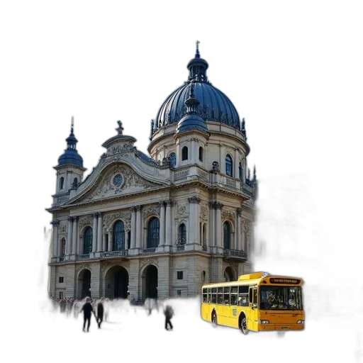 building, photorealistic, concept art, 3d render, watercolor, city street, fog, bustling transparent PNG cut-out