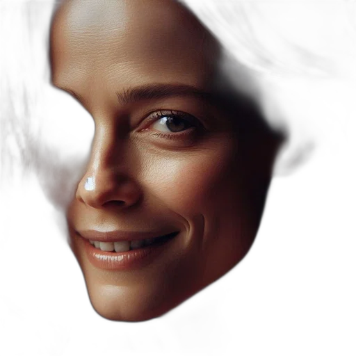 face, robot, mask, hair, photorealistic, 3d render, concept art, oil painting transparent PNG cut-out