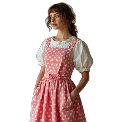 dress, face, staff, photorealistic, polka, skirt, sewing, pattern transparent PNG cut-out