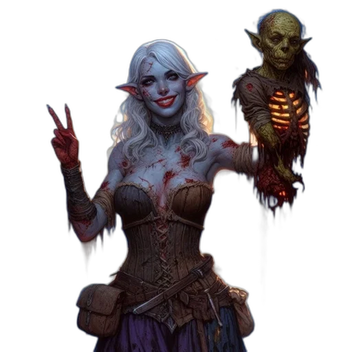 concept art, fantasy art, comic book art, pixel art, dark, red, elf-like, female transparent PNG cut-out