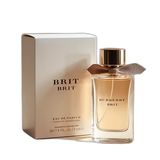 bottle, burberry, brit, eau, parfum, sits, next, box transparent PNG cut-out