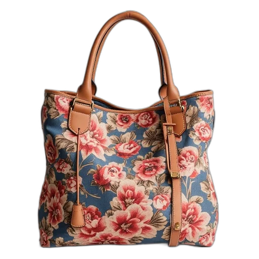 flowered, floral, print, handbag transparent PNG cut-out
