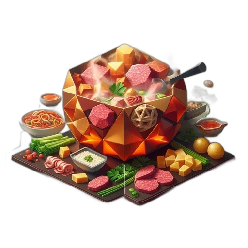 food, concept art, 3d render, pixel art, fantasy art, colorful, imaginative, scene transparent PNG cut-out