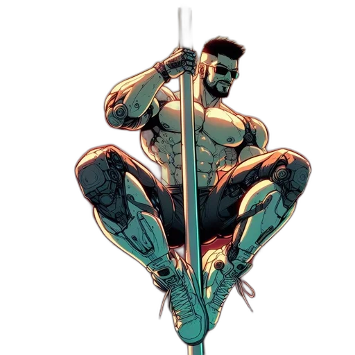 sword, staff, weapon, comic book art, concept art, cyberpunk, cartoon, green transparent PNG cut-out
