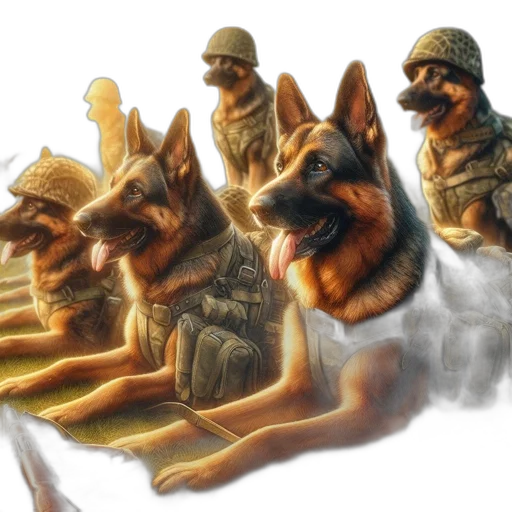 concept art, fantasy art, watercolor, photorealistic, german, shepherds, military, gear transparent PNG cut-out