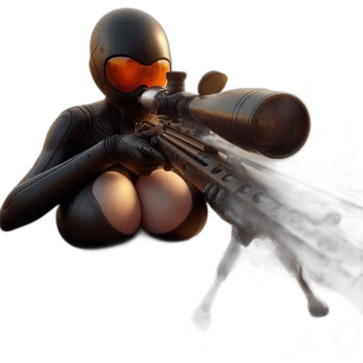 weapon, robot, concept art, 3d render, photorealistic, pixel art, woman, black transparent PNG cut-out
