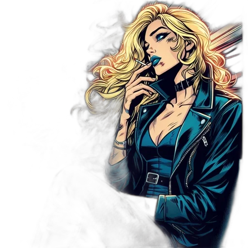 jacket, comic book art, concept art, cartoon, pixel art, woman, long, blonde transparent PNG cut-out