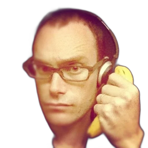 staff, face, photorealistic, man, glasses, headphones, holding, banana transparent PNG cut-out