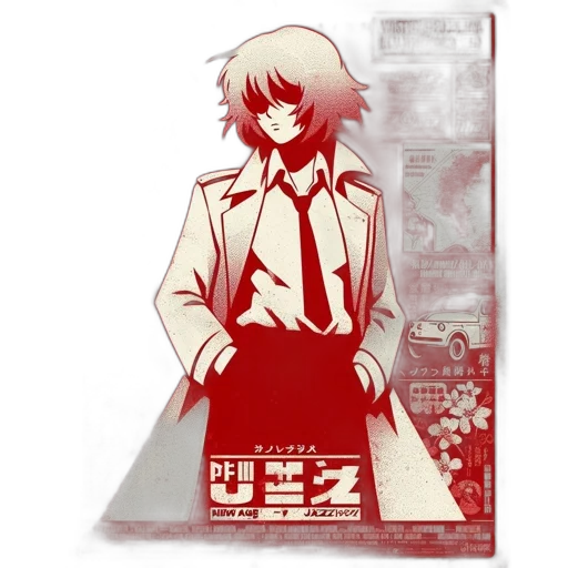 staff, jacket, concept art, anime, pixel art, cartoon, red, monochrome transparent PNG cut-out