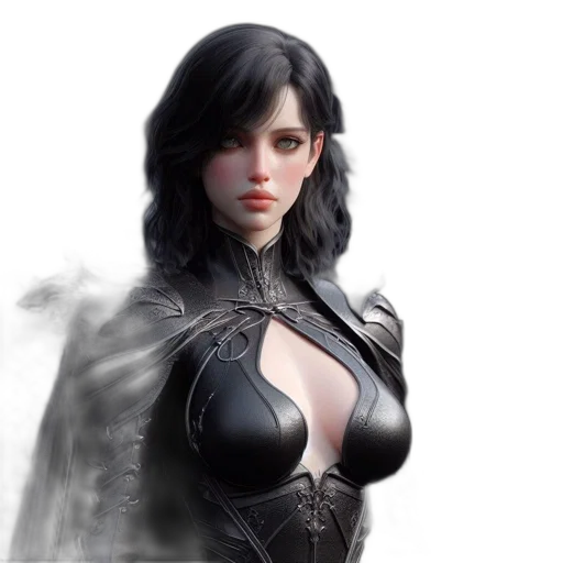 fantasy art, concept art, photorealistic, comic book art, armored, woman, stands, before transparent PNG cut-out