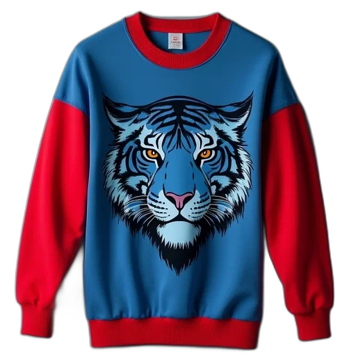 blue, tiger, sweatshirt, red, sleeves transparent PNG cut-out
