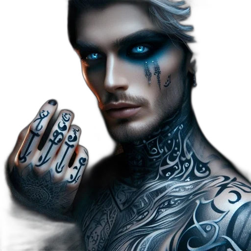 face, jewelry, fantasy art, photorealistic, comic book art, concept art, blue, dark transparent PNG cut-out