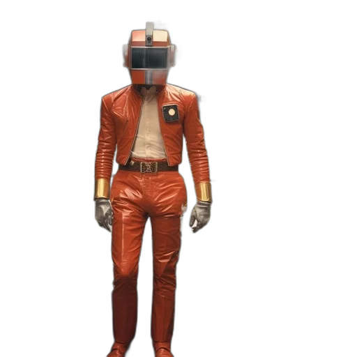 robot, jacket, mask, staff, 3d render, concept art, cyberpunk, pixel art transparent PNG cut-out