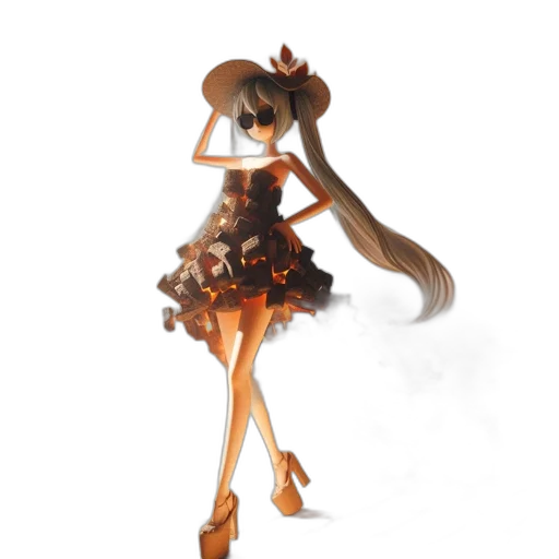 dress, staff, hair, concept art, 3d render, anime, fantasy art, dark transparent PNG cut-out