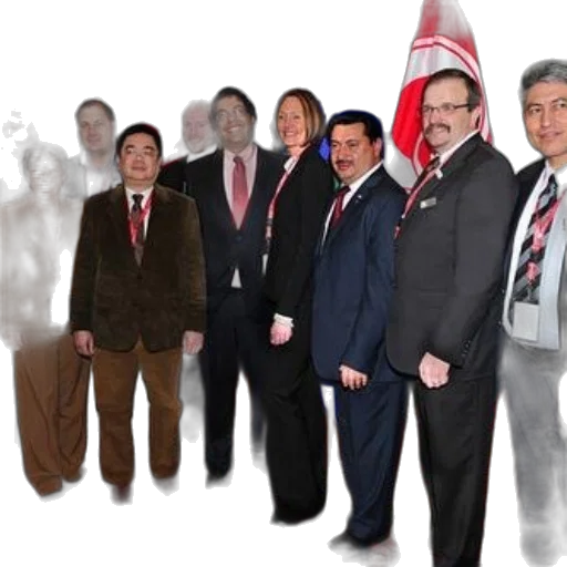 staff, group, people, stand, together, front, flags, wearing transparent PNG cut-out