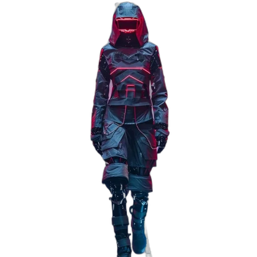 jacket, robot, mask, creature, concept art, cyberpunk, pixel art, 3d render transparent PNG cut-out