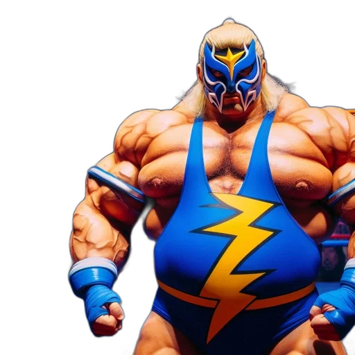 comic book art, concept art, 3d render, muscular, wrestler, donning, blue, wrestling transparent PNG cut-out