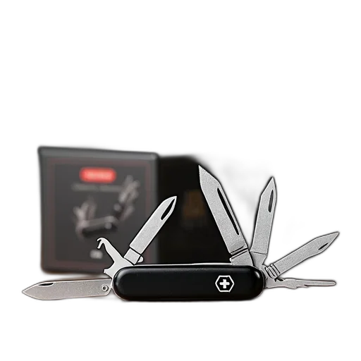 weapon, swiss, army, knife, black, handle, silver, metal transparent PNG cut-out