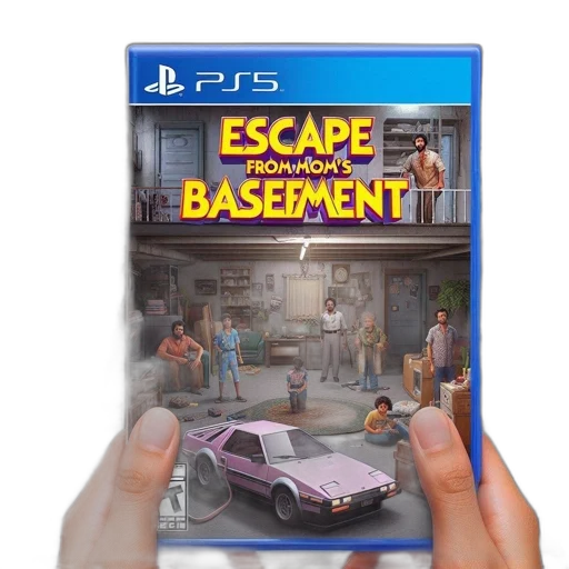 concept art, 3d render, playstation, game, cover, escape, mom, basement transparent PNG cut-out