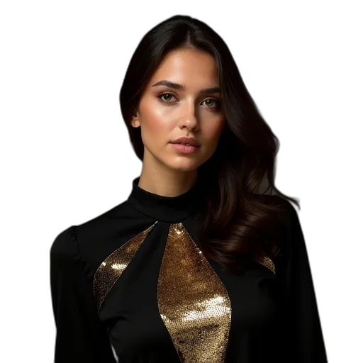 jacket, dress, jewelry, golden, dark, earth tones, woman, black transparent PNG cut-out